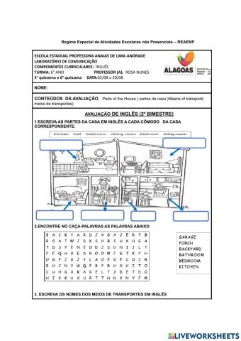 6°  ano -INGLÊS (2º BIMESTRE)AVALIÇÃO-  Anaias