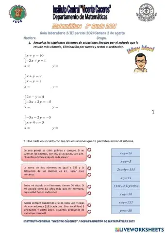 Sistemas de ecuciones lineales de 2x2