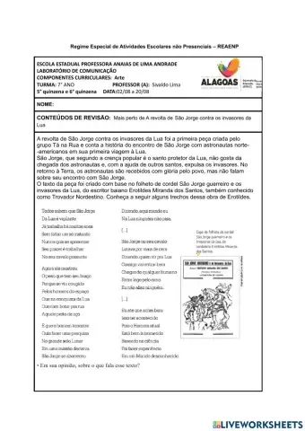 7°  ano - ARTES (2º BIMESTRE) REVISÃO
