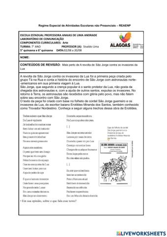 7°  ano - ARTES (2º BIMESTRE) REVISÃO