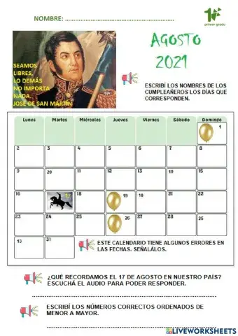 Calendario Agosto