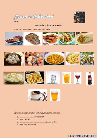 Lesson 3 Food on a menu
