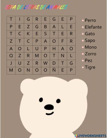 Sopas De Letras De Animales
