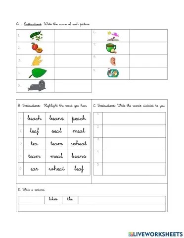 Lesson 12: words with ea exercises