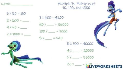 Multiply by Multiples of 10, 100, and 1000