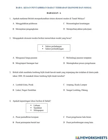 Bab 6 : kesan pentadbiran barat terhadap ekonomi dan sosial