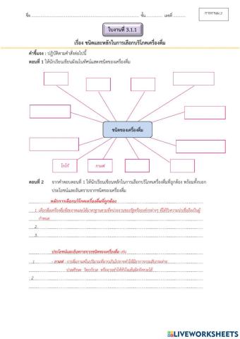 การงานม.2 เรื่องชนิดและหลักในการเลือกบริโภคเครื่องดื่ม