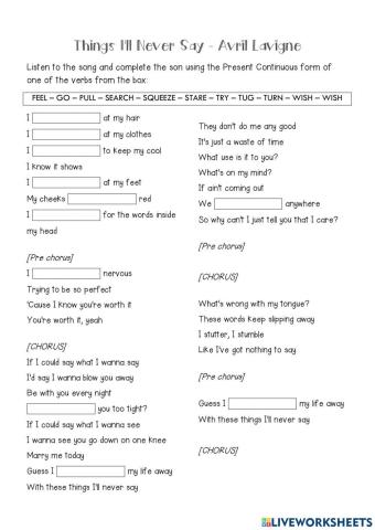 Song: Things I'll Never Say - Avril Lavigne