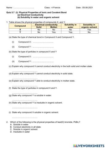 Quiz 5.7 properties of ionic and covalent bond