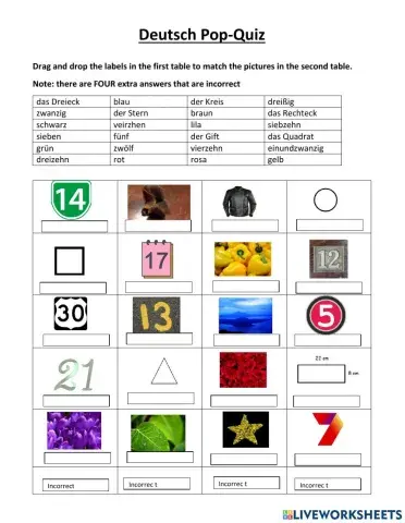 German Colours Numbers Shapes Drag and Drop
