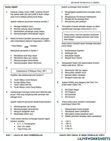Sejarah Tingkatan 4 Bab 7 : Usaha Ke Arah Kemerdekaan