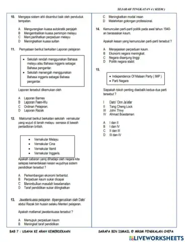 Sejarah Tingkatan 4 Bab 7 : Usaha Ke Arah Kemerdekaan (Bahagian 2)