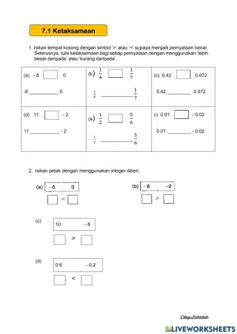 Bab 7 : ketaksamaan linear