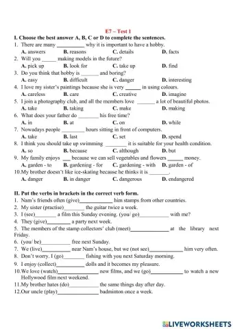 U7 - U1- hobbies - simple present and simple future