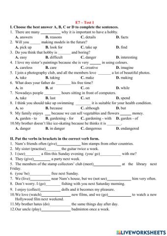 U7 - U1- hobbies - simple present and simple future