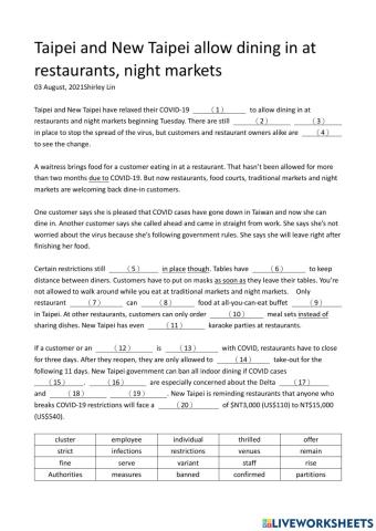 Taipei and New Taipei allow dining in at restaurants, night markets