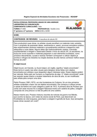 8°  ano - ARTES (2º BIMESTRE)REVISÃO