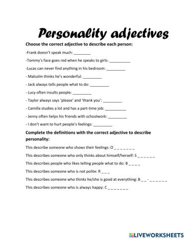 Personality adjectives