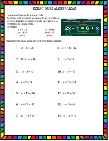 Suma y resta de Ecuaciones