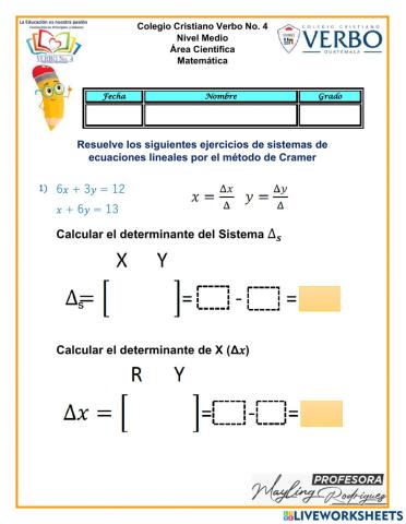 Sistemas de ecuaciones lineales METODO CRAMER