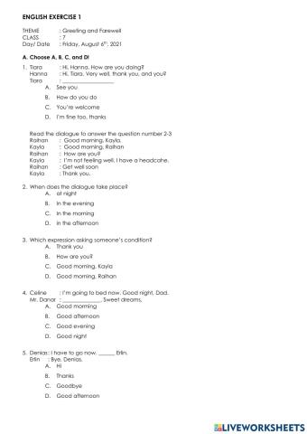 English Exercise Greeting and Farewell