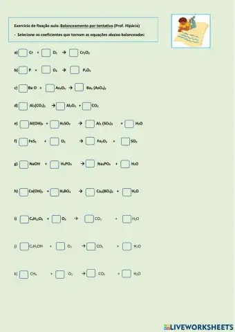 Treinando Balanceamento de equações químicas