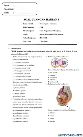 Ulangan Harian Sistem Reproduksi Manusia