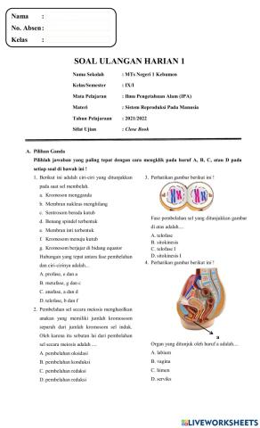 Ulangan Harian Sistem Reproduksi Manusia