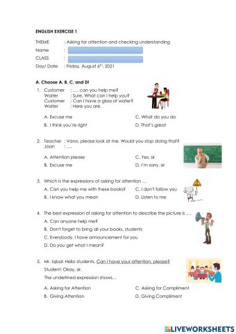 English Exercise 1-Asking for Attention and Checking Understanding