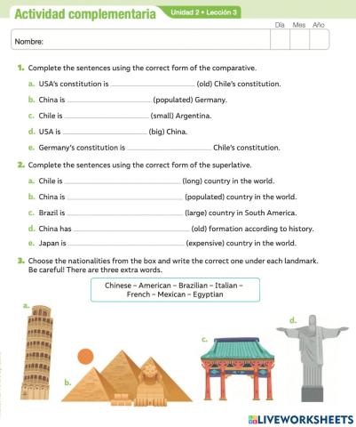 8º básico - Unit 2: Countries, Cultures, Customos