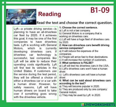 B1-09 Reading Unit 9B Driverless cars