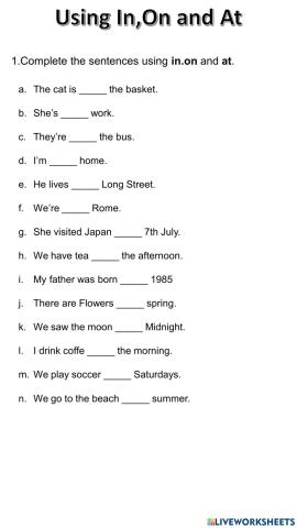 Using In, On and At