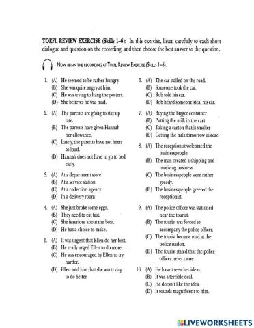 Listening review 1 to 6