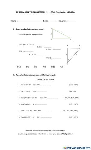 Uji Pers trigonometri 1 A