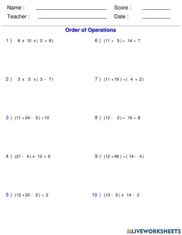 Order of Operations 3