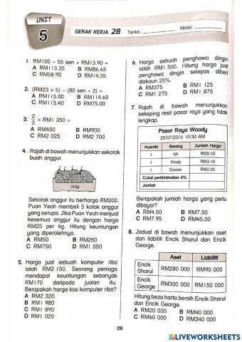 Matematik Tahun 6 - Ujian Topikal Wang