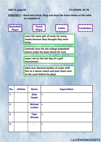 FORM 2 : PULSE 2, UNIT 8, Page 85 - Exercise 2