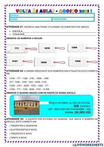 Atividade portugues e matemática