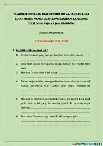 Worksheet Struktur Atom