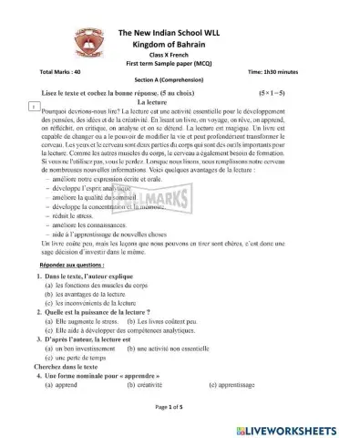 Class X  French CBSE- Shafi