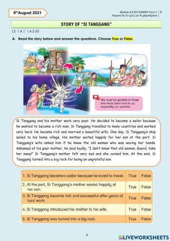 Story of Si Tanggang and Puteri Gunung Ledang