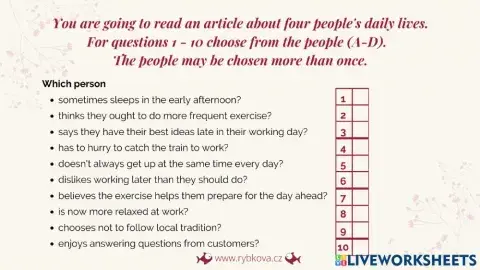 Reading (Typical day) Comp.First U1