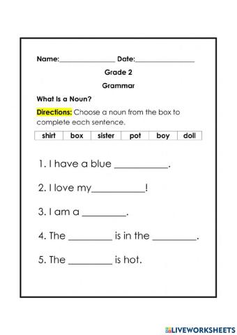 Worksheet for nouns