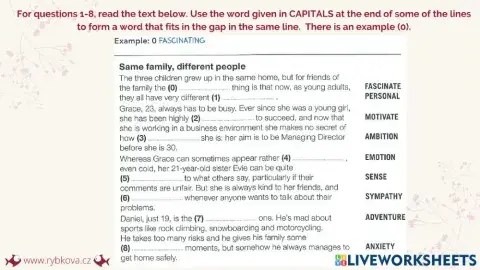 Word transformation (Comp. First U1 SB family, adjectives