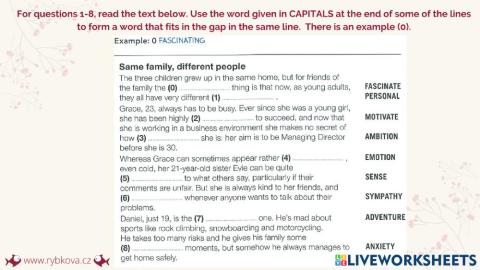 Word transformation (Comp. First U1 SB family, adjectives