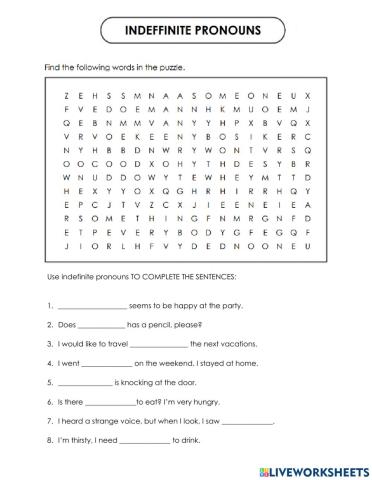 Indefinite pronouns wordsearch