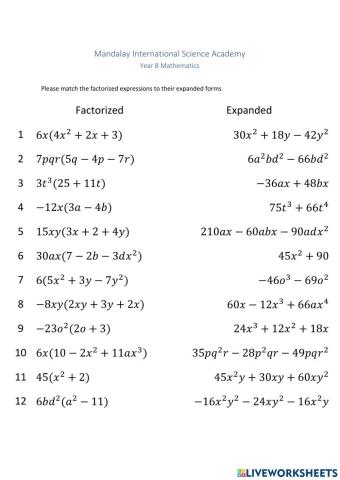 Algebra Factorizing & Expanding Brackets