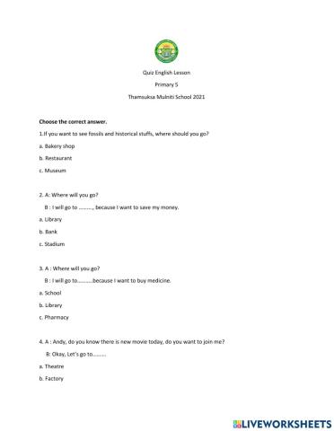 Quiz-Midterm English Lesson Primary 5