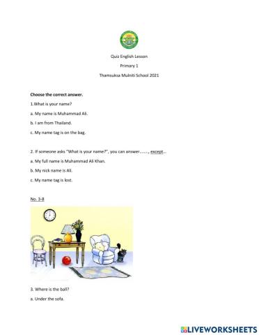 Quiz- Midterm English Lesson T.Irna Primary 1