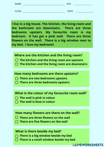 Task 1- Sue's House (Reading activity)